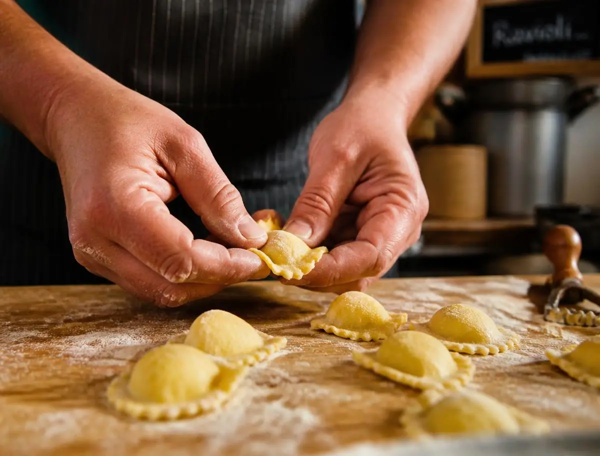 Ravioli tirati a mano sulla spianatoia